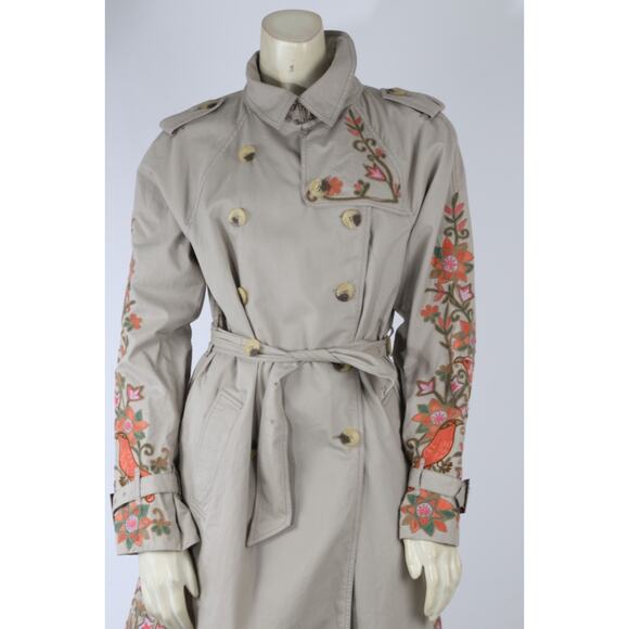 Calypso St. Barth Jackets & Blazers - Calypso St Barth Floral Embroidered Trench Coat Boho Luxury Women’s Size M